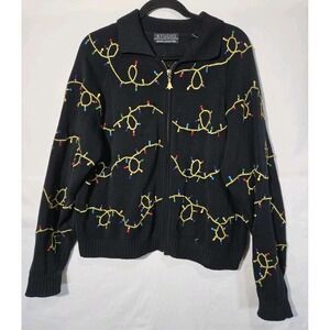 Marisa Christina Christmas Light Cardigan Sweater Women LRG Full Zip Embroidered